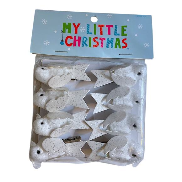 16 Songbird Ornaments Mini Tree Clip On Christmas White Glitter (2 Pack of 8) - Picture 5 of 5